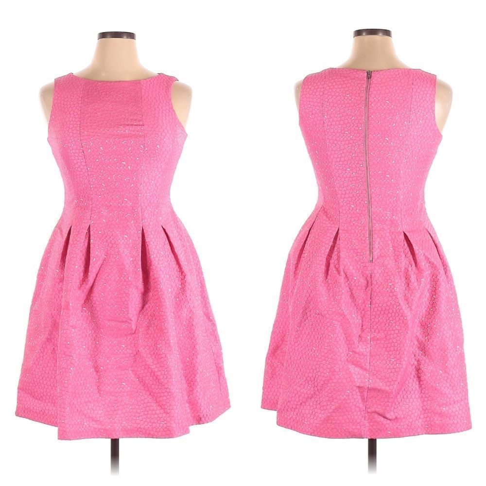 GABBY SKYE Circle Dot Print Fit Flare Pocket Dress 10